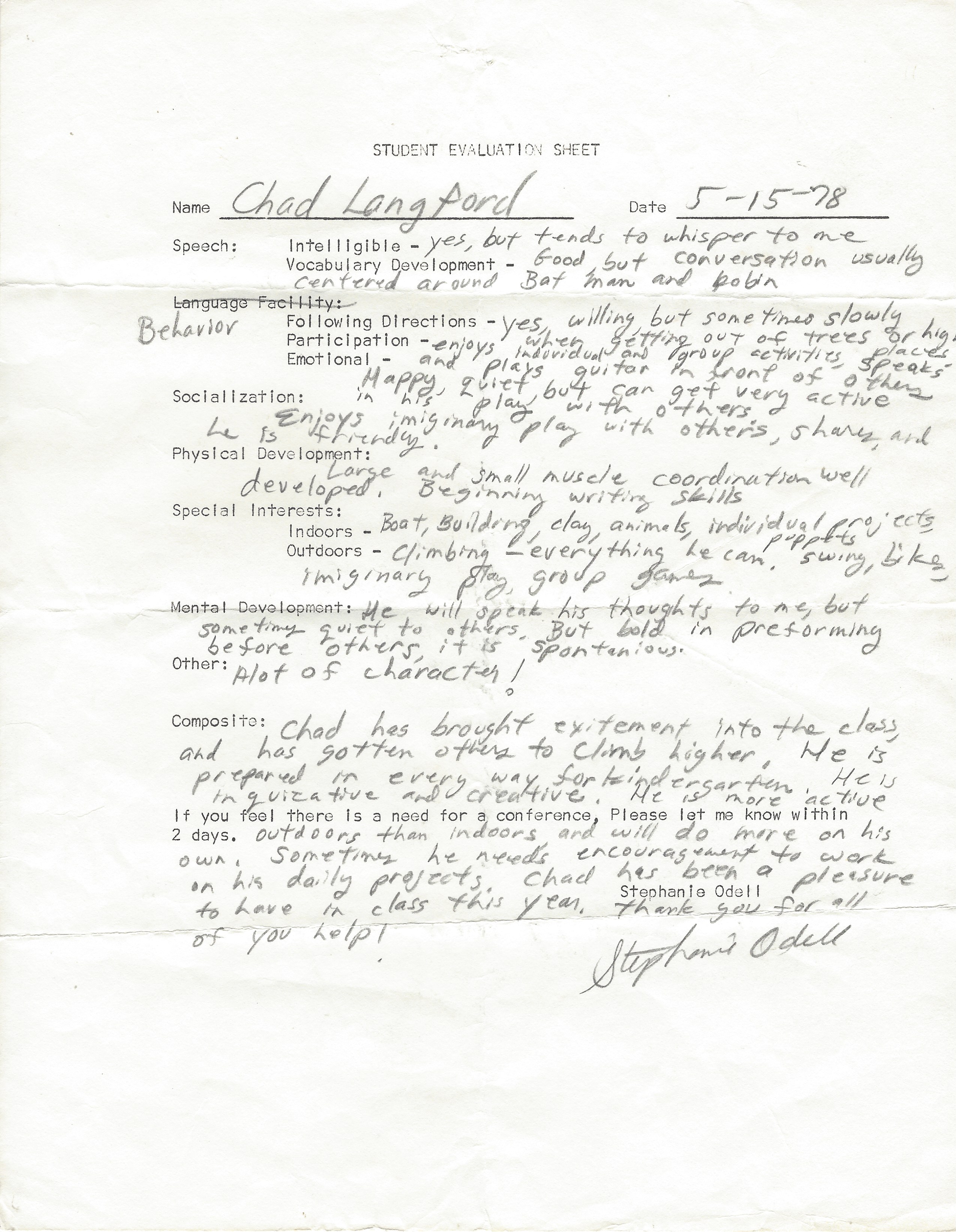 Preschool Evaluation Document